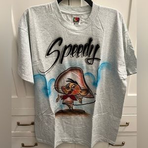 Fruit of the Loom Gray "Speedy" Graphic Tee with Multicolor Artwork